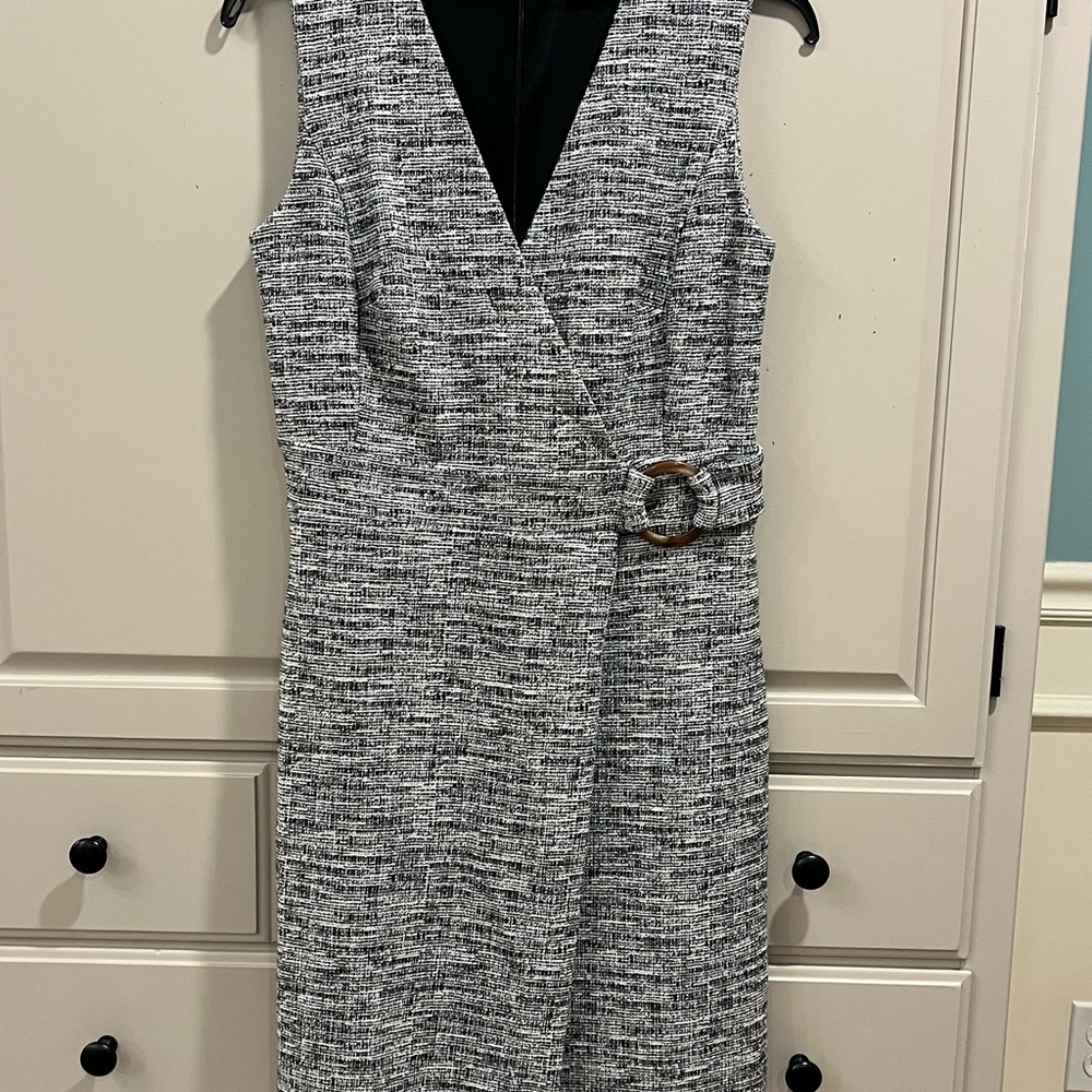 Ann Taylor Black and White Tweed Midi Dress